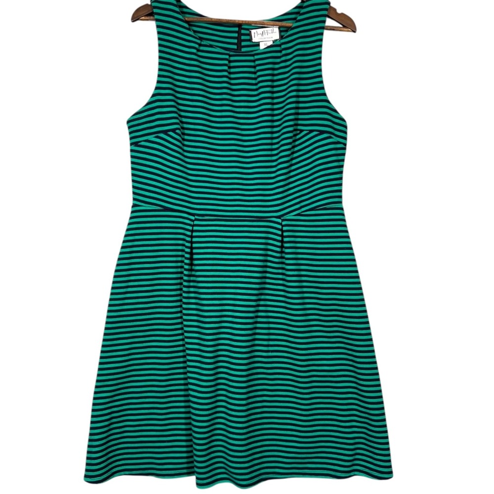 Mary McFadden Dress Women's XL Sleeveless Fit & Flare‎ Blue Green Striped